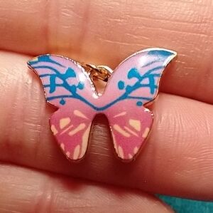 Goldtone pink blue purple yellow butterfly pierced dangle wire earrings